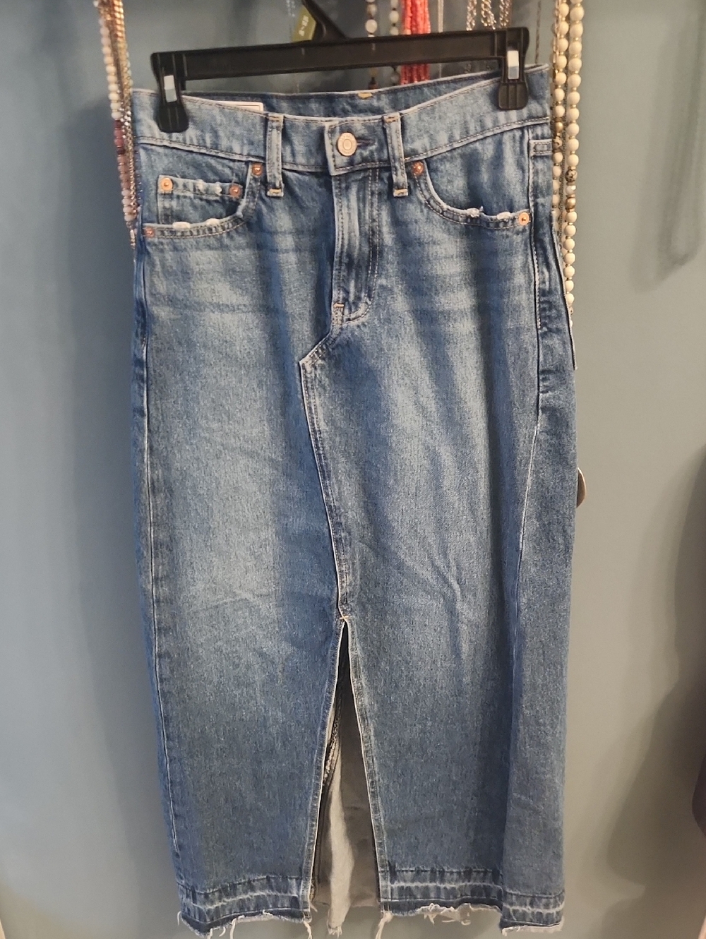 GAP Blue Denim Long Jean Skirt with Front Slit